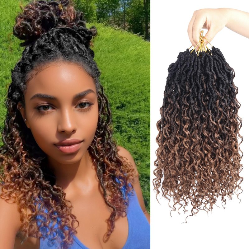 Sosihua Goddess locs crochet hair, 9 packs soft boho faux locs with curly ends bohemian crochet dreads for black women 14 Inch (Pack of 9)#1B-4-30