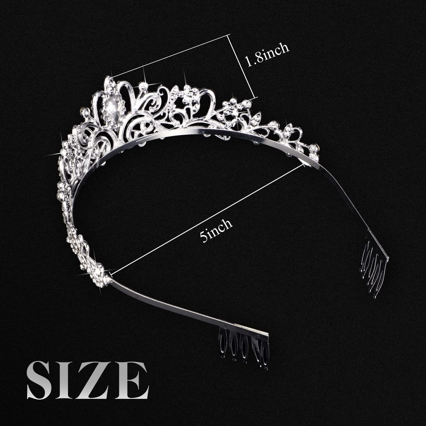 BBTO 10 Pcs Crystal Tiaras and Crowns for Women, Rhinestone Princess Crowns with Combs Birthday Queen Tiaras for Graduation Prom, Wedding, Bachelorette Party, Pageant Hair Accessories(Silver)
