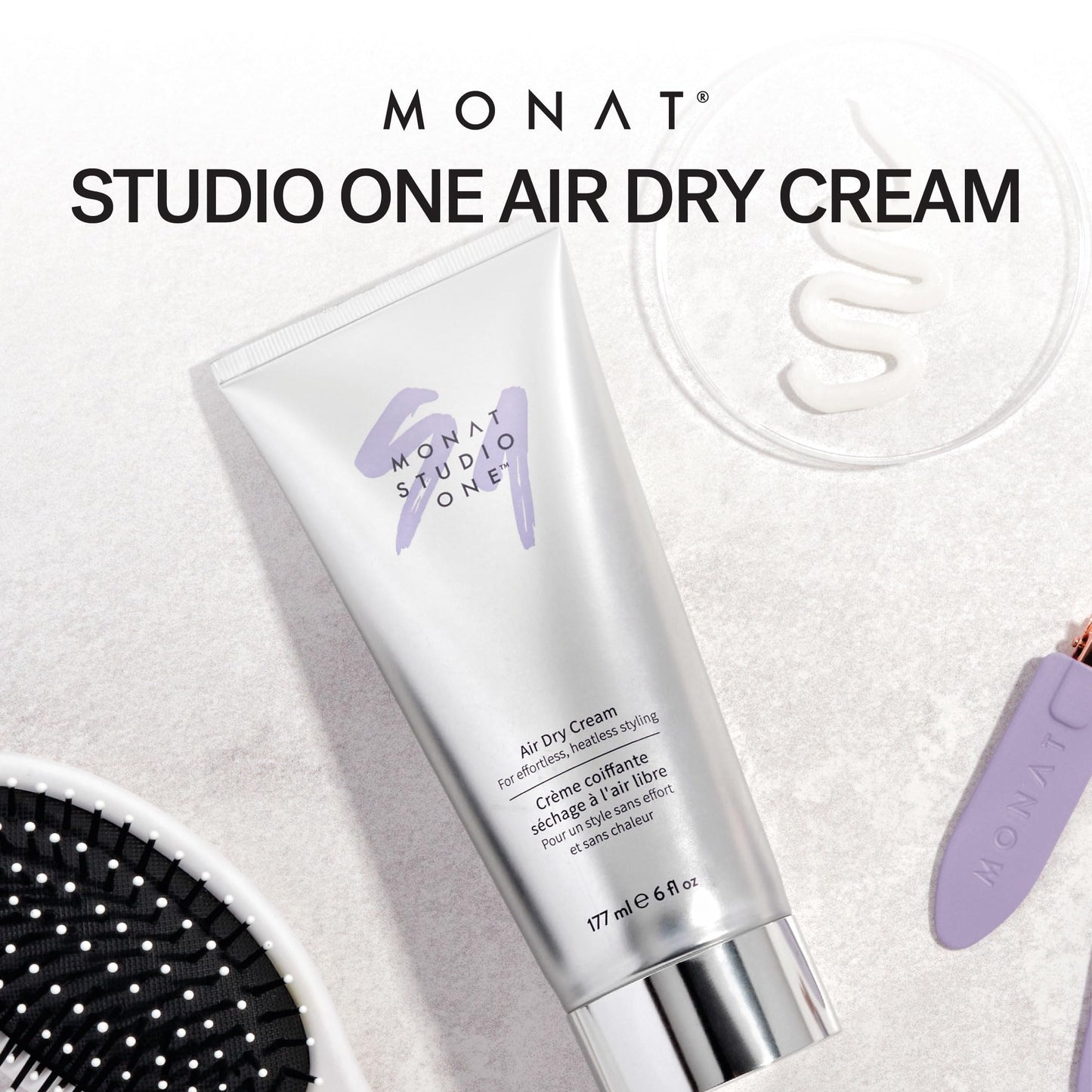 MONAT STUDIO ONE™ Air Dry Cream - Soft, Hair Styling Cream for touchable hold and Humidity Protection. Hair Frizz Control for All-Hair Types and no heat needed - Net Wt. 177 ml / 6 fl. oz.