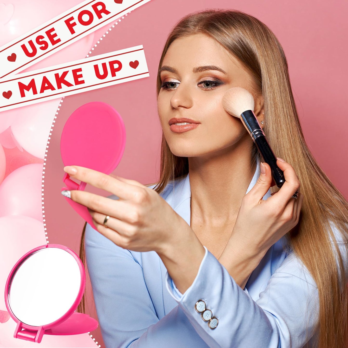 Weysat 48 Pcs Mini Compact Mirror Bulk for Women Gifts Pink White Small Round Portable Folding Pocket Mirror for Purse Travel Makeup Christmas Wedding Birthday Party Favors