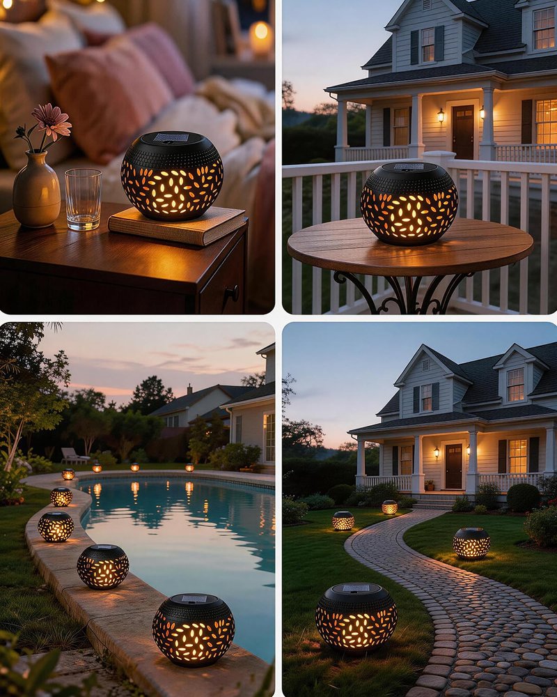 Solar Table Lights Outdoor Waterproof - 2 Pack Dancing Flickering Flame Lamp Black Metal Tabletop Light Solar Powered Decorative Lighting Lantern for Desk Bedroom Patio Garden Pathway Yard