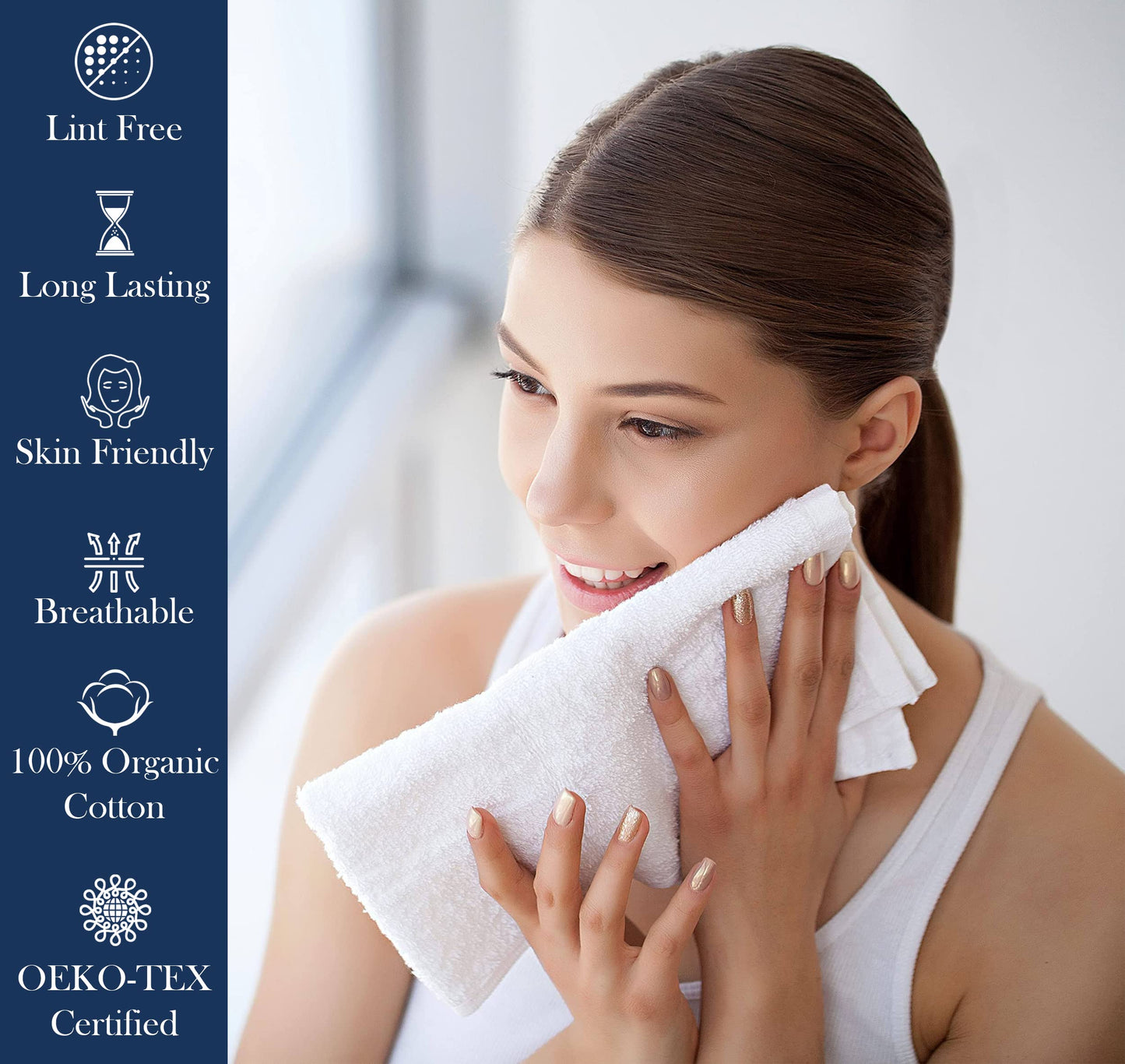 Delara Organic Cotton Luxuriously Plush Washcloths Pack of 6 | GOTS & Oeko-TEX Certified | Premium Quality Face Towels | Feather Touch Technology|650 GSM Long Staple|Soft, Quick Dry & Ultra-Absorbent