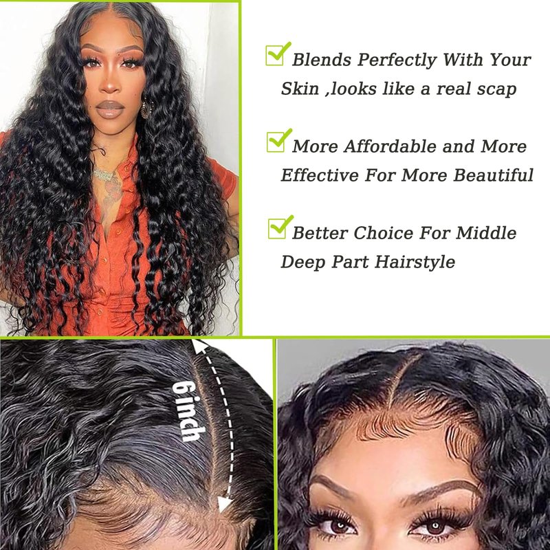 Deep Wave Closure 2x6 Human Hair Swiss Lace-Closure Deep Wave Brazilian Remy Human Hair Wavy 2 By 6 Closure With Baby Hair 14 Inch