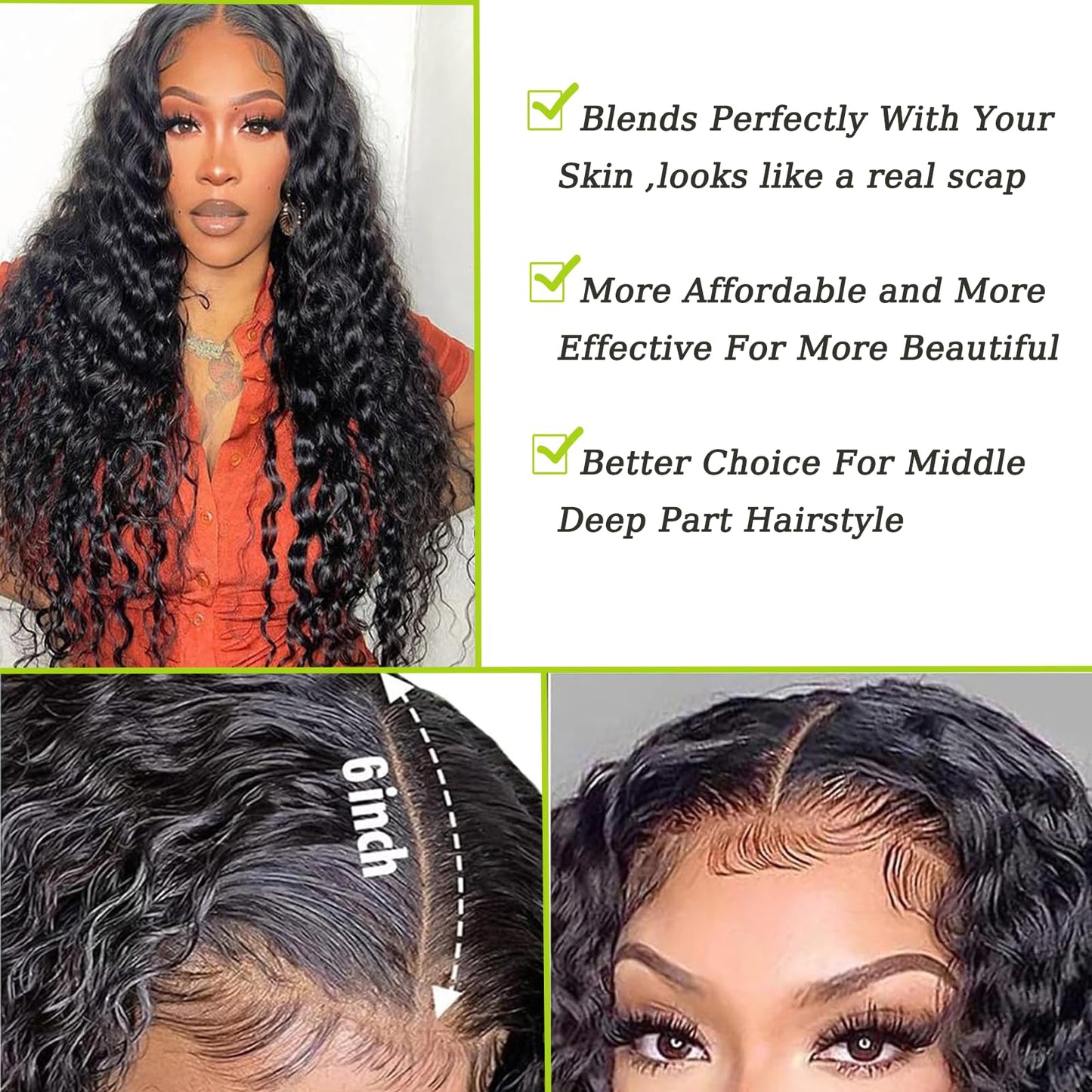 Deep Wave Closure 2x6 Human Hair Swiss Lace-Closure Deep Wave Brazilian Remy Human Hair Wavy 2 By 6 Closure With Baby Hair 14 Inch