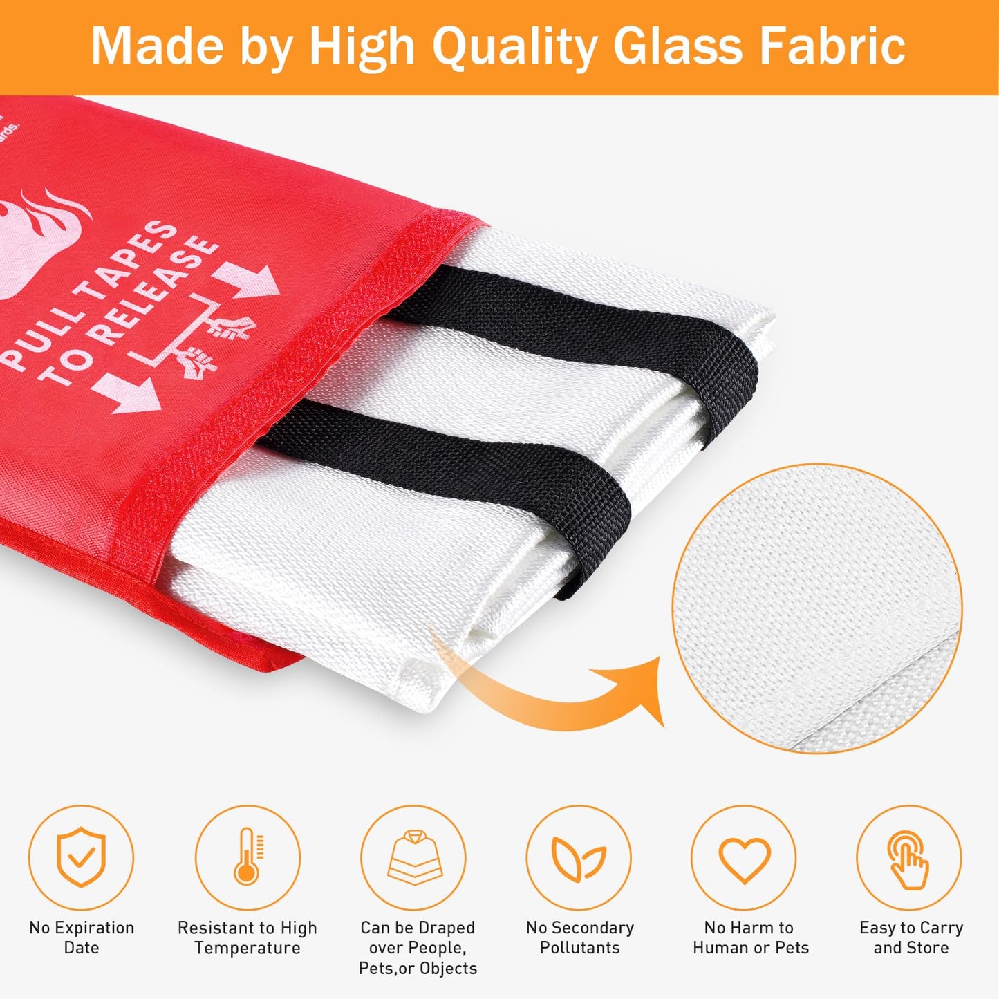 KANHIRO Fire Blanket Emergency for Home Kitchen - Fiberglass Fire Suppression Blanket Great for School, Fireplace, Grill, Car, Office, Warehouse (2 Pack, 39 in X 39 in)