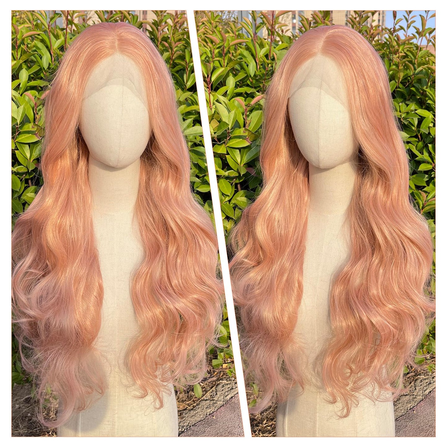 Lady Miranda Pink Synthetic Lace Front Wigs Kanekalon Fiber 26 Inch 13×4 Pre-Plucked Glueless Lace Front Long Wave Wigs with Baby Hair Ready to Wear Light Pink Wig Synthetic Wig for Black Women