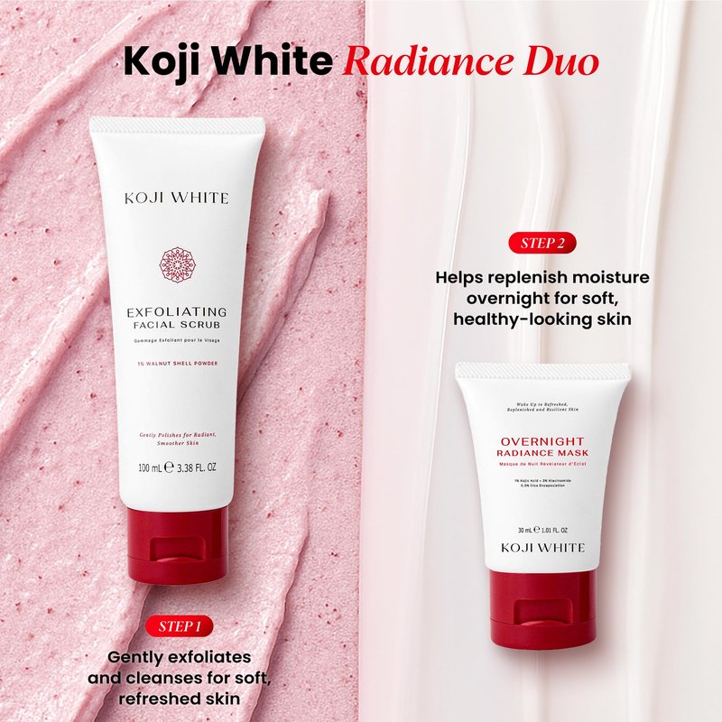 Koji White Exfoliating Facial Scrub | Kojic Acid Face Wash, Gentle Daily Scrubber & Exfoliator for Radiant with 1% Walnut Shell, AHA, Hyaluronic Acid for Uneven Skin Tone, Vegan Skincare, 3.38 Fl Oz