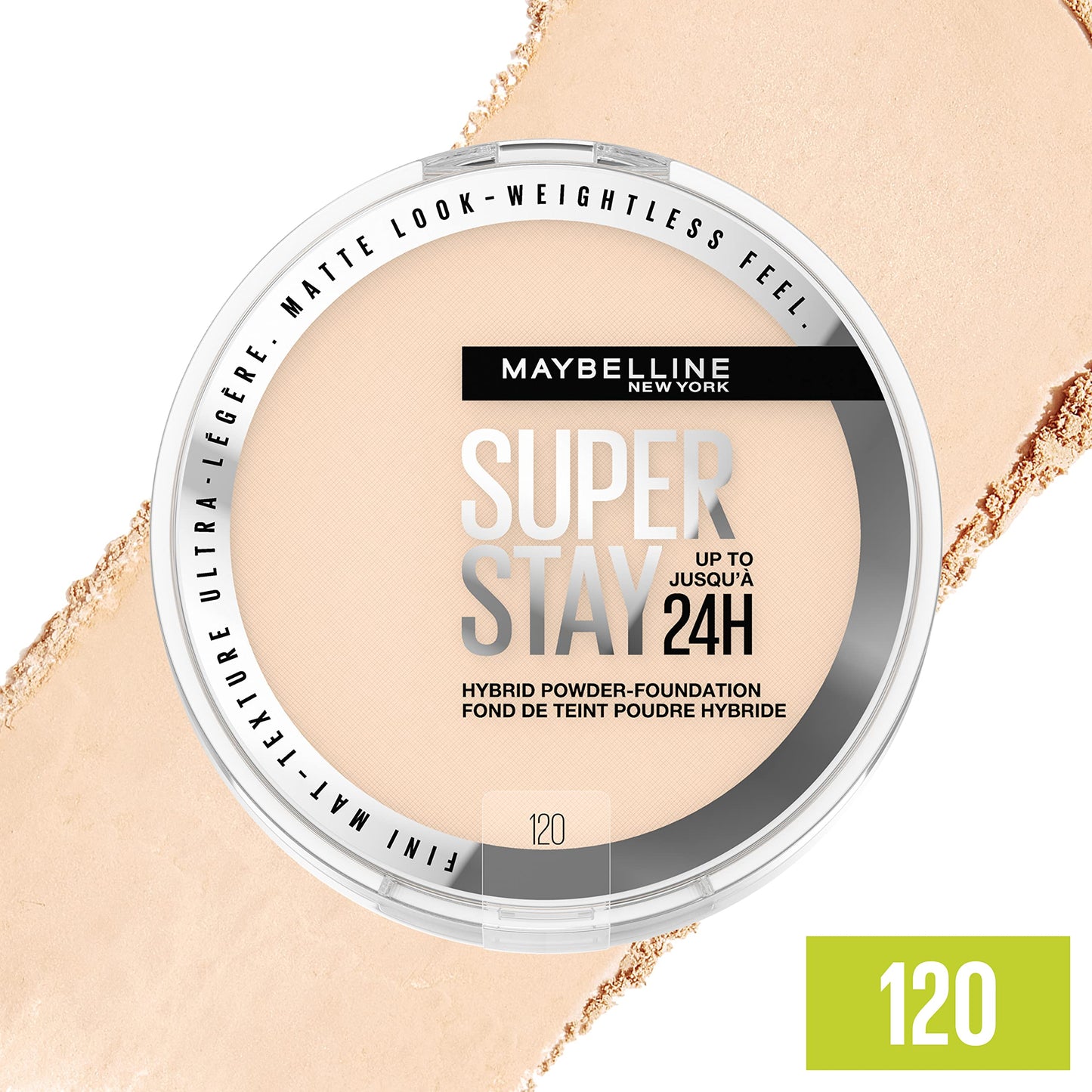 Maybelline Super Stay Up to 24HR Hybrid Powder-Foundation, Medium-to-Full Coverage Makeup, Matte Finish, 120, 1 Count (Pack of 2)