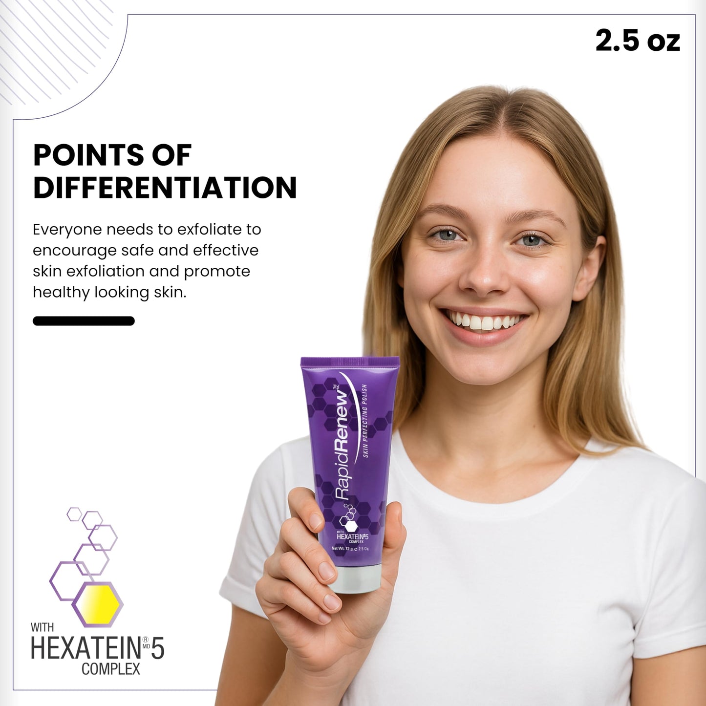 RapidRenew Skin Perfecting Polish – Exfoliating Face Wash and Facial Scrub with Vitamin C, Hexatein 5 Complex – Face Exfoliator for Women & Men, Pore Minimizer – 2.5 fl oz