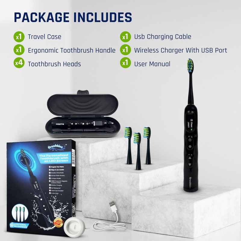 BRUSHKINZ Electric Toothbrush for Adults, Battery Operated Rechargeable Sonic Toothbrush, Travel Tooth Brush Set with 4 Replacement Toothbrush Heads & Case, Wireless Charging Lasts 90 Days, Purple
