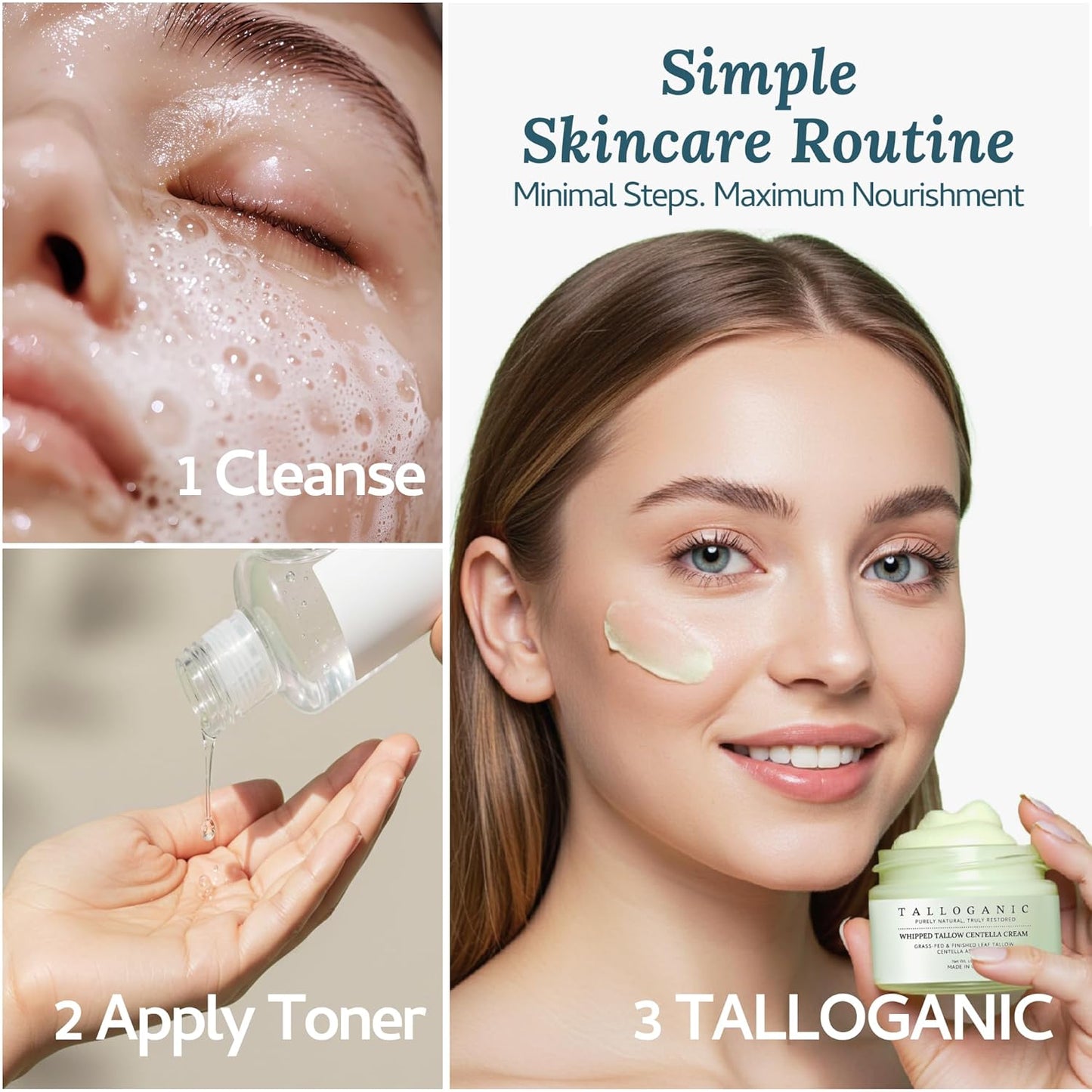 Beef Tallow Skin Cream | Grass-Fed Whipped Tallow Moisturizer - 100% Natural Hydrating Formula for Dry & Sensitive Skin