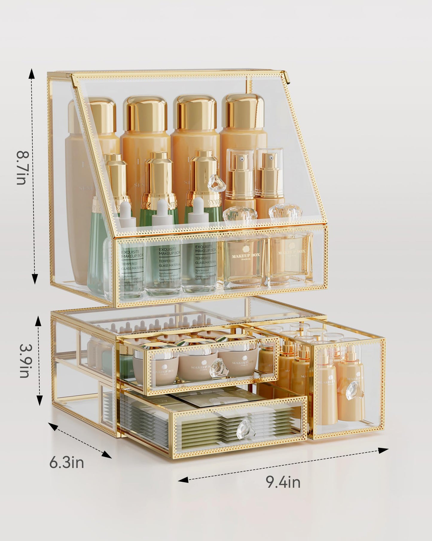 CoralHouse Makeup Organizer for Vanity, Clear Makeup Organizer with Drawer, Skincare Holder for Bathroom Countertop,Cosmetic Display Case for Dresser
