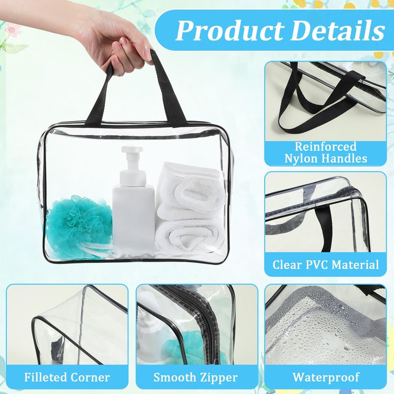 Molain 10 Pack Large Clear Makeup Bags with Zipper Handle, 12x9x4 Inch PVC Toiletry Travel Bag Waterproof Cosmetic Tote Pouch Transparent Storage Organizer for Women Men