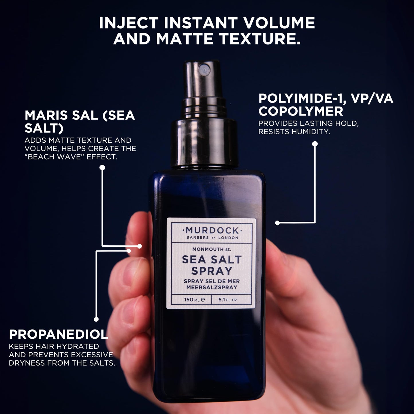 Murdock London Sea Salt Spray for Men – Barber-Trusted Texturizing Mens Hair Sprays for Root Lift, Volume & Matte Finish – Clean Label, Paraben-Free Sea Salt Spray for Hair (5.1 oz)
