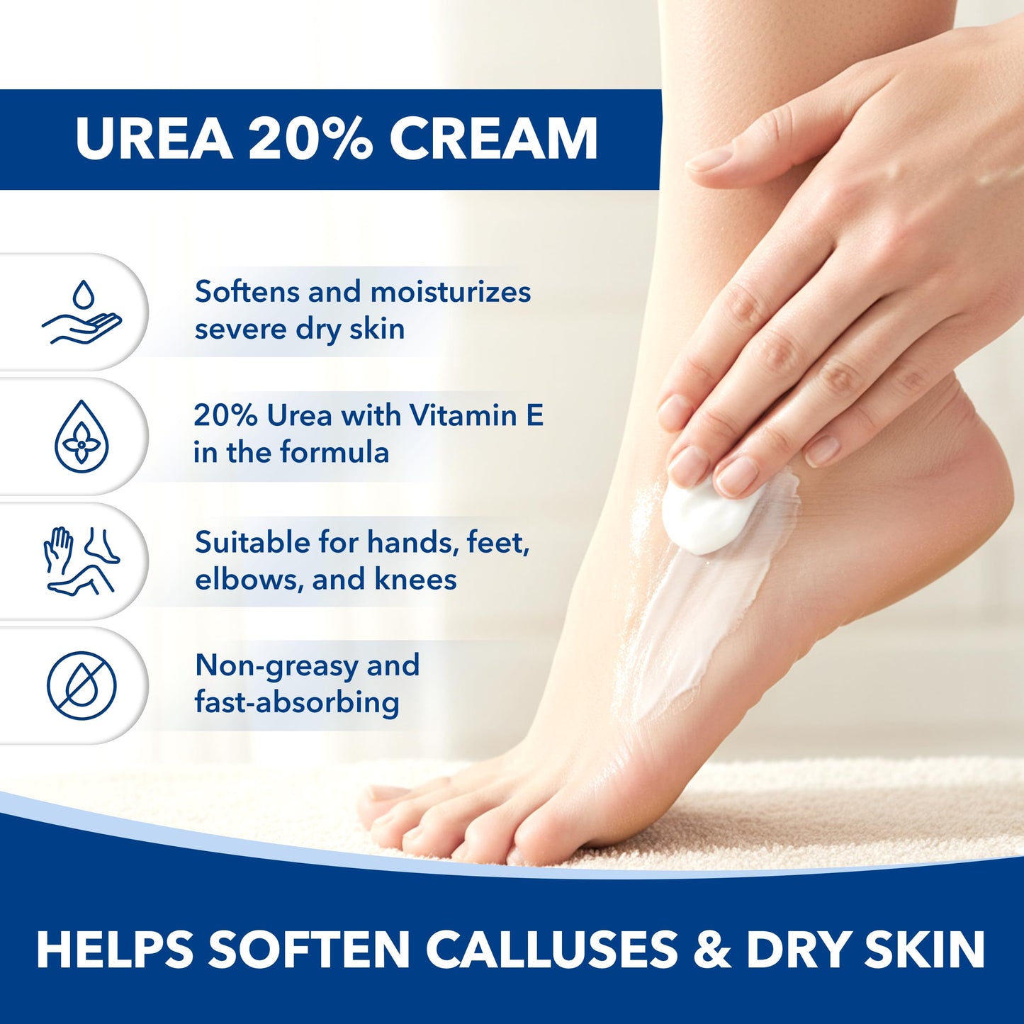 STRATUS PHARMACEUTICALS Urea 20% Cream with Vitamin E for Severe Dry, Rough and Scaly Skin, Intense Moisturizer and Gentle Exfoliator for Hands, Feet, Elbows and Knees Inc