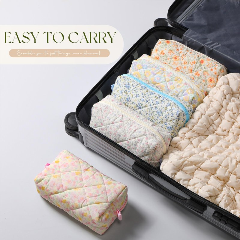 Paterr 10 Pcs Quilted Makeup Bag Bulk Cotton Floral Cosmetic Bag Women Girls Bridesmaid Gifts Cute Makeup Pouch Coquette Aesthetic Travel Toiletry Organizer(Classic Style,7.87 x 4.72 x 3.15 Inches)