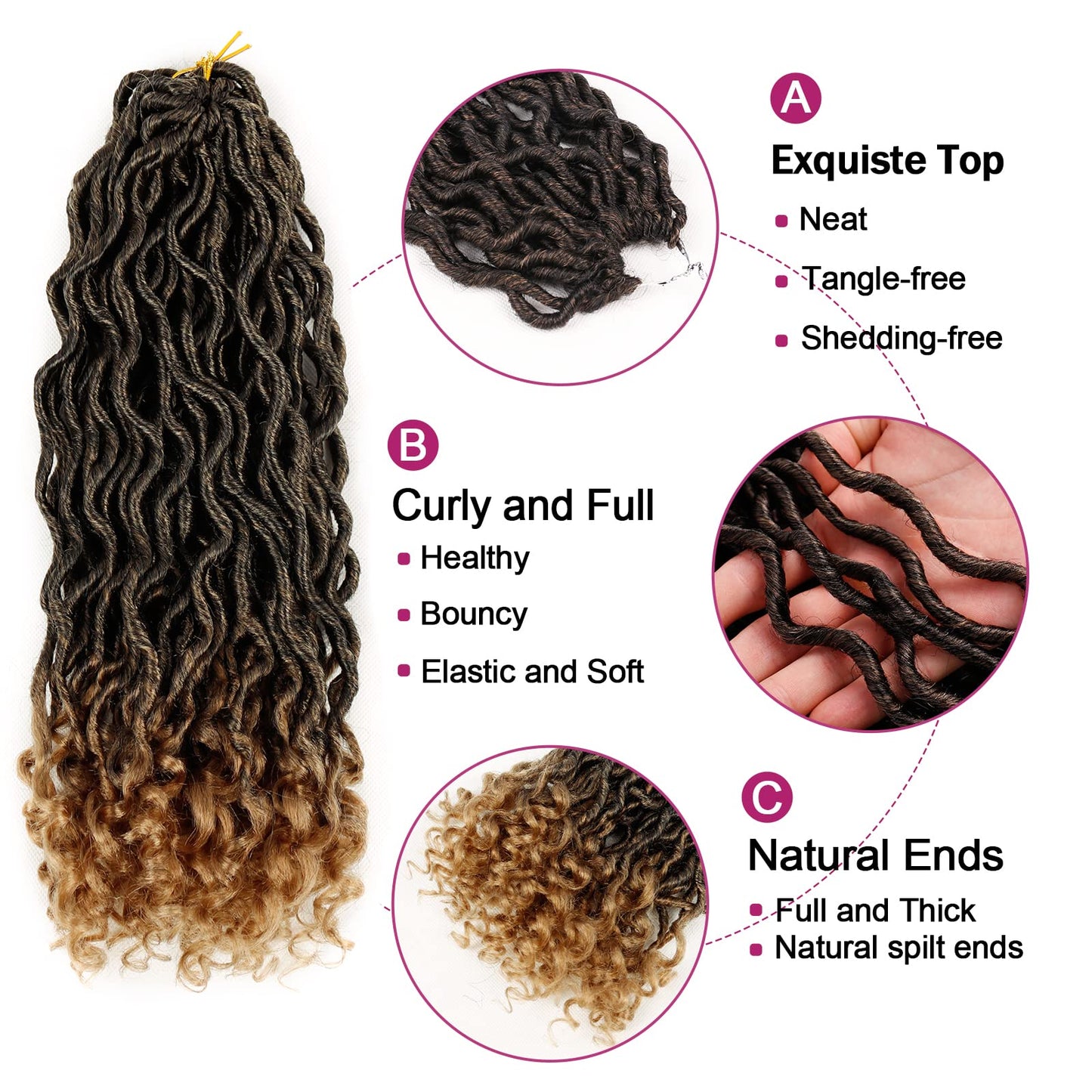 Goddess Locs Crochet Hair - 6 Packs 14 Inch Curly Faux Locs Crochet Hair For Black Women, Pre Looped Crochet Hair Wavy Faux Locs Synthetic Braids Hair Extensions(14Inch, T1B-27#)