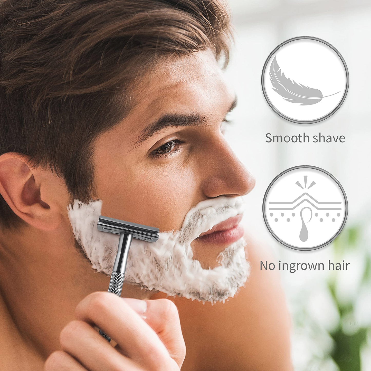 Bambaw Double Edge Safety Razor for Men & Women, Metal Razor with 5 Double Edge Safety Razor Blades, Eco-Friendly Razor – Silver