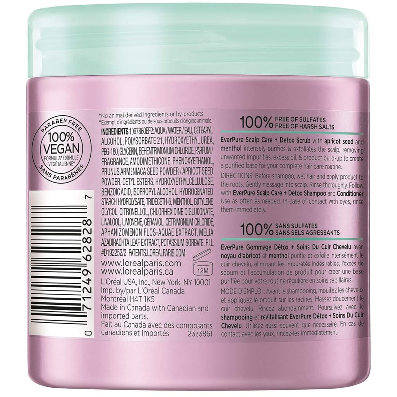 L'Oreal Paris EverPure Exfoliating Scalp Care Scrub - Detox Formula with Apricot Seed, 8 Ounce