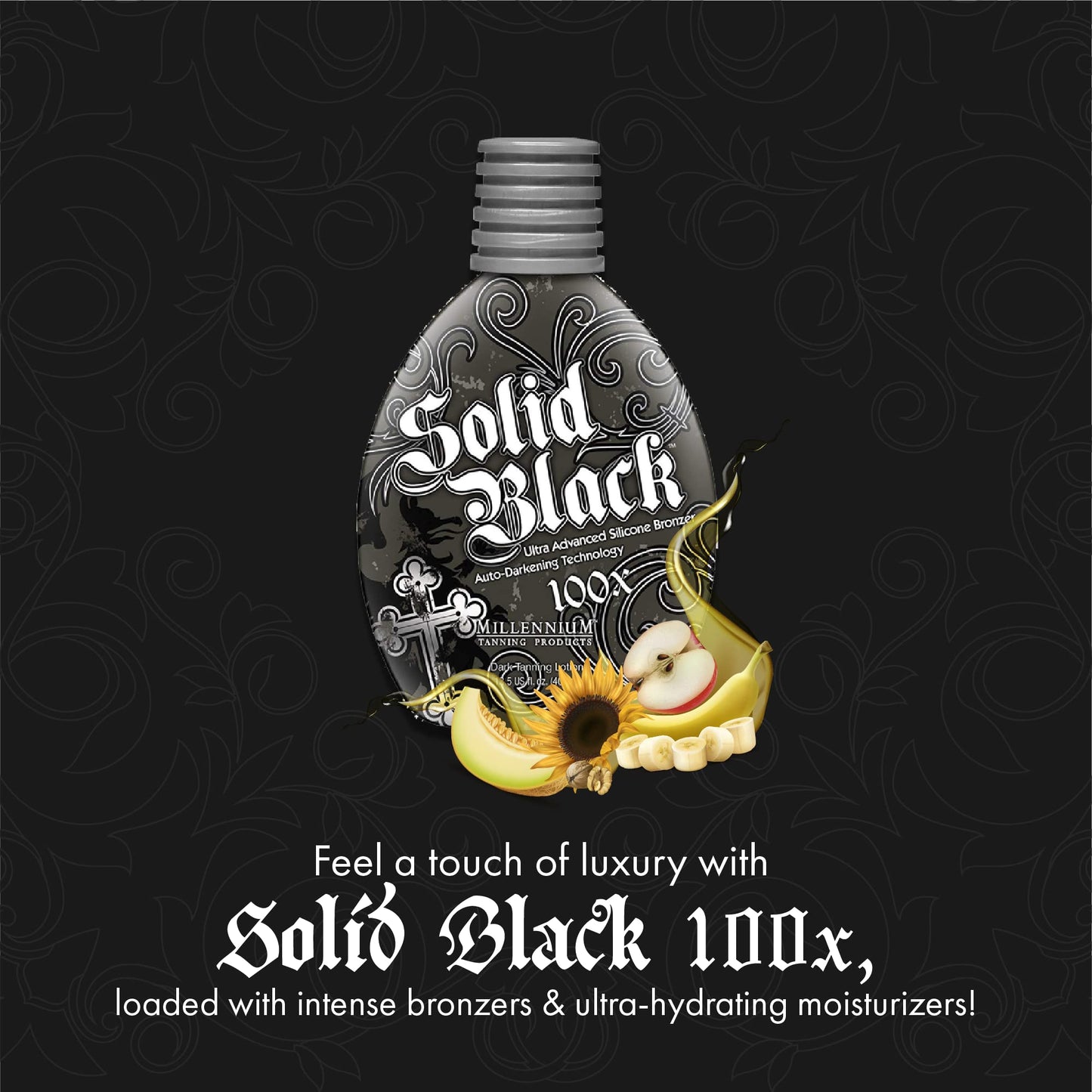 Millennium Tanning SOLID BLACK 100X Dark Tanning Lotion Indoor Outdoor Bronzer Tanning Bed Lotion 13.5 fl. oz. 2-PACK