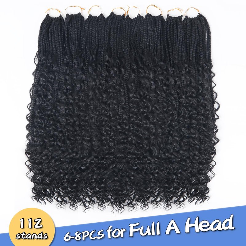 YEBO Goddess Box Braids Boho Braids Crochet Hair For Black Women Pre Looped, Knotless Boho Crochet Braids With Curly Ends, Bohemian Crochet Hair Box Braids(24 Inch (Pack of 8), 1B)