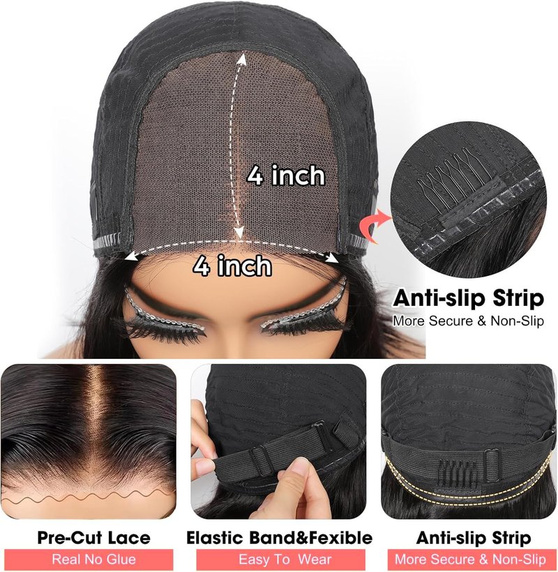 SJXAL Bob Wig Human Hair Wear and Go Glueless Wigs Human Hair Pre Plucked Pre Cut 4X4 Lace Closure Bob Wigs for Black Women 200 Density Short Straight Bob Wig Human Hair For Beginner 12 Inch