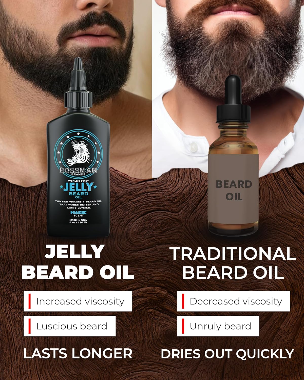 Bossman Jelly Beard Oil for Men - Softens & Moisturizes | 3 Pack, 12 oz Total, Magic Scent