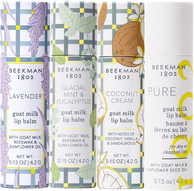 Beekman 1802 Goat Milk Lip Balm - Nourishing Moisturizer for Dry, Chapped Lips | Assorted Scents, 0.15 oz (Pack of 4)
