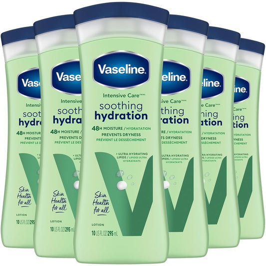 Vaseline Soothing Hydration 6-Pack – Intensive Care Moisturizing Hand and Body Lotion with Aloe, Ultra-Hydrating Lipids, 48 Hours of Moisture, 10 Oz Ea