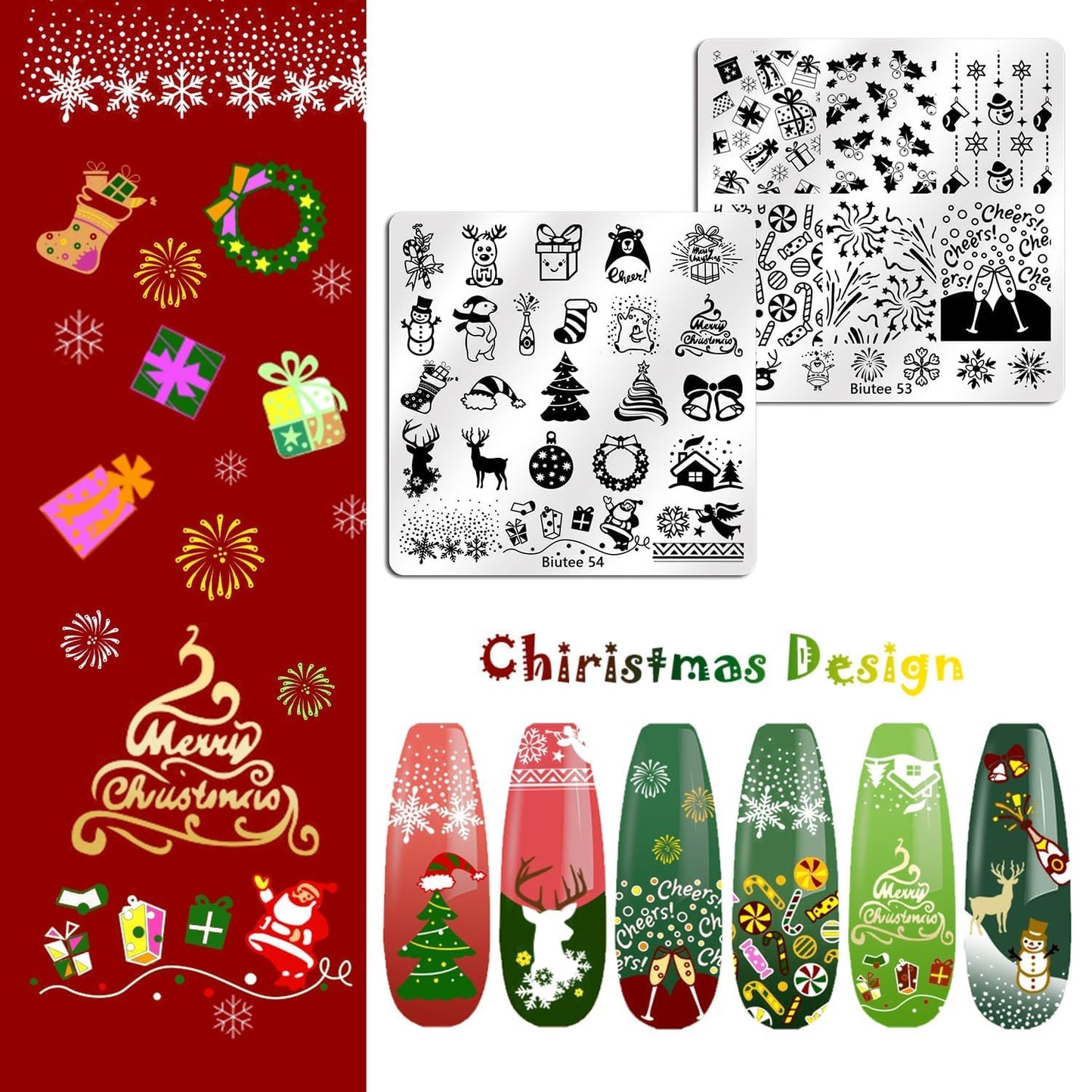 Biutee 15PCS Nail Art Stamping Plate 8 Nail Stamping Gel Polish Nail Stamping Kit Nail Stamper Scraper with Storage Bag, Lace Flower Butterfly Star Design Nail Stamp Template Kit for DIY Nail Art