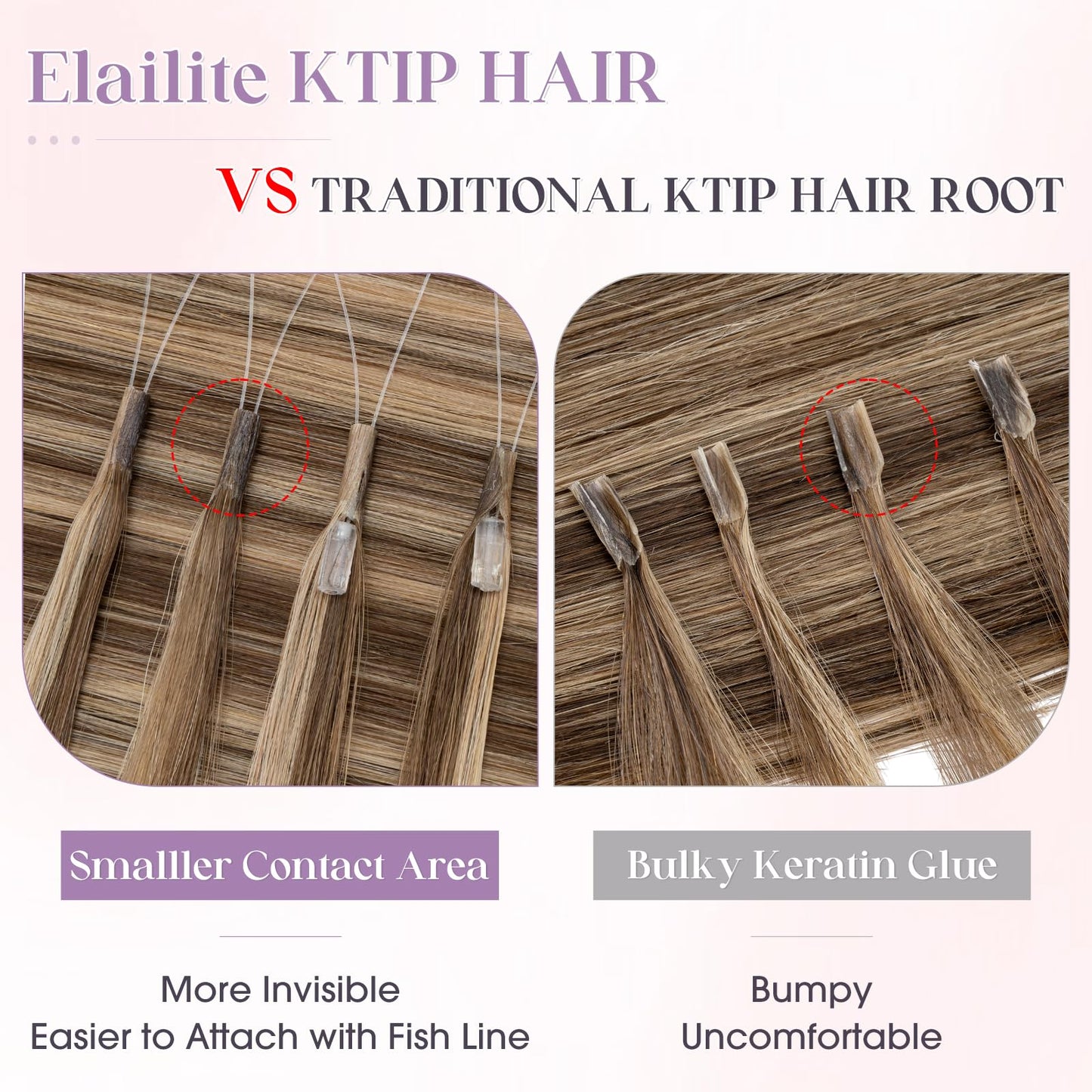 Elailite K Tip Hair Extensions Human Hair Real Remy Hair Medium Brown & Dark Blonde 14 Inch U Tip Ktip Utip Keratin Bond Hot Fusion Pre Bonded Hair Extensions for Women 50G 50Strands