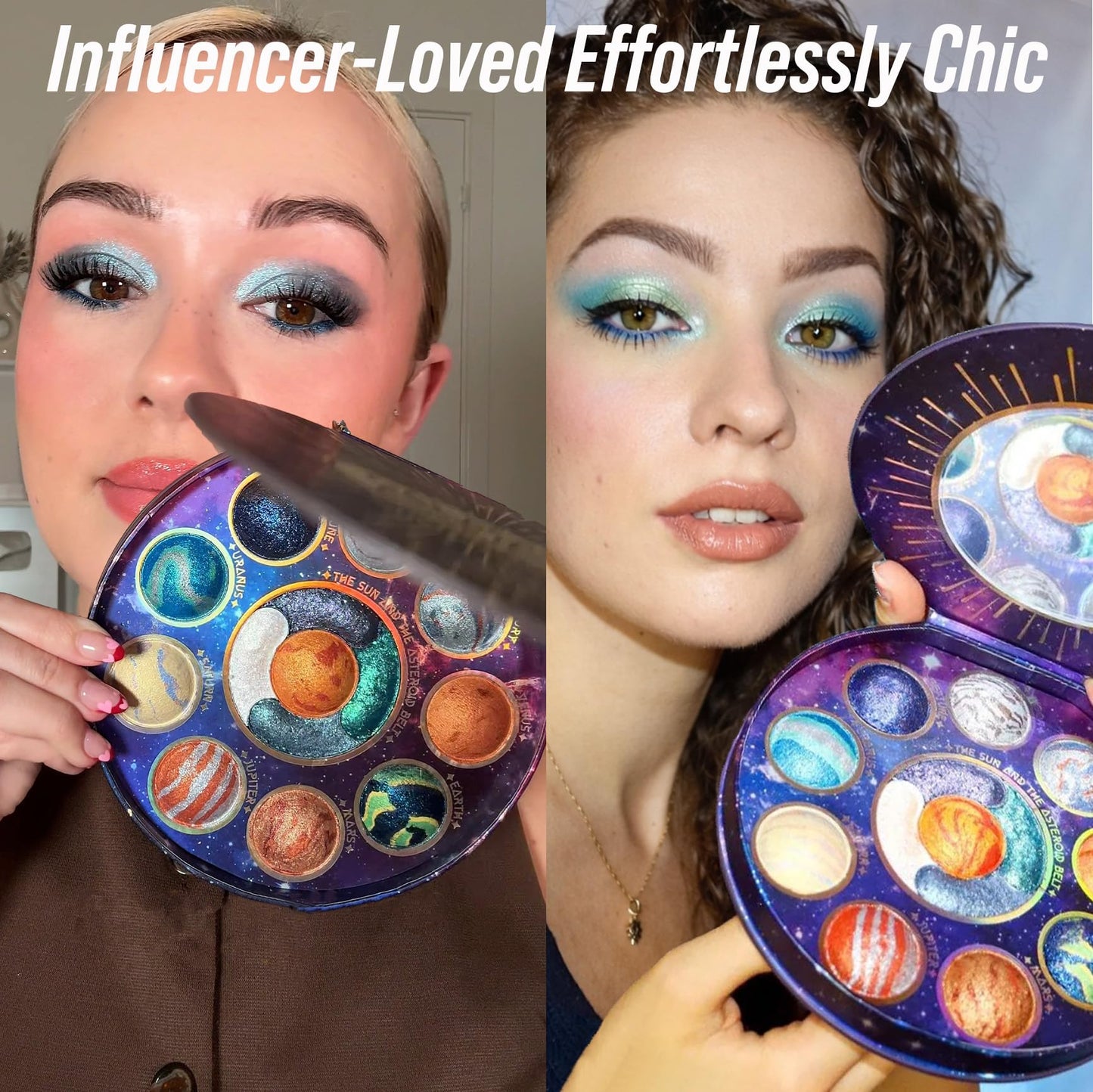 Tintark Galactic Assemble Eyeshadow Palette, 14 Solar System Shimmer Shades, 3D Planet Design, Wet Pressed Metallic Powder, Talc Free Vegan Galaxy Makeup Gift for Women Teens