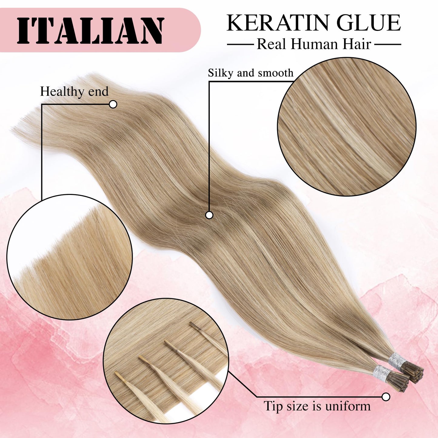 Itip Human Hair Extensions 14inch Thick Straight Invisible Itip Microbead Extensions Highlighted Blonde Cold Fushion 45g I Tip Hair Extensions Human Hair Microlink