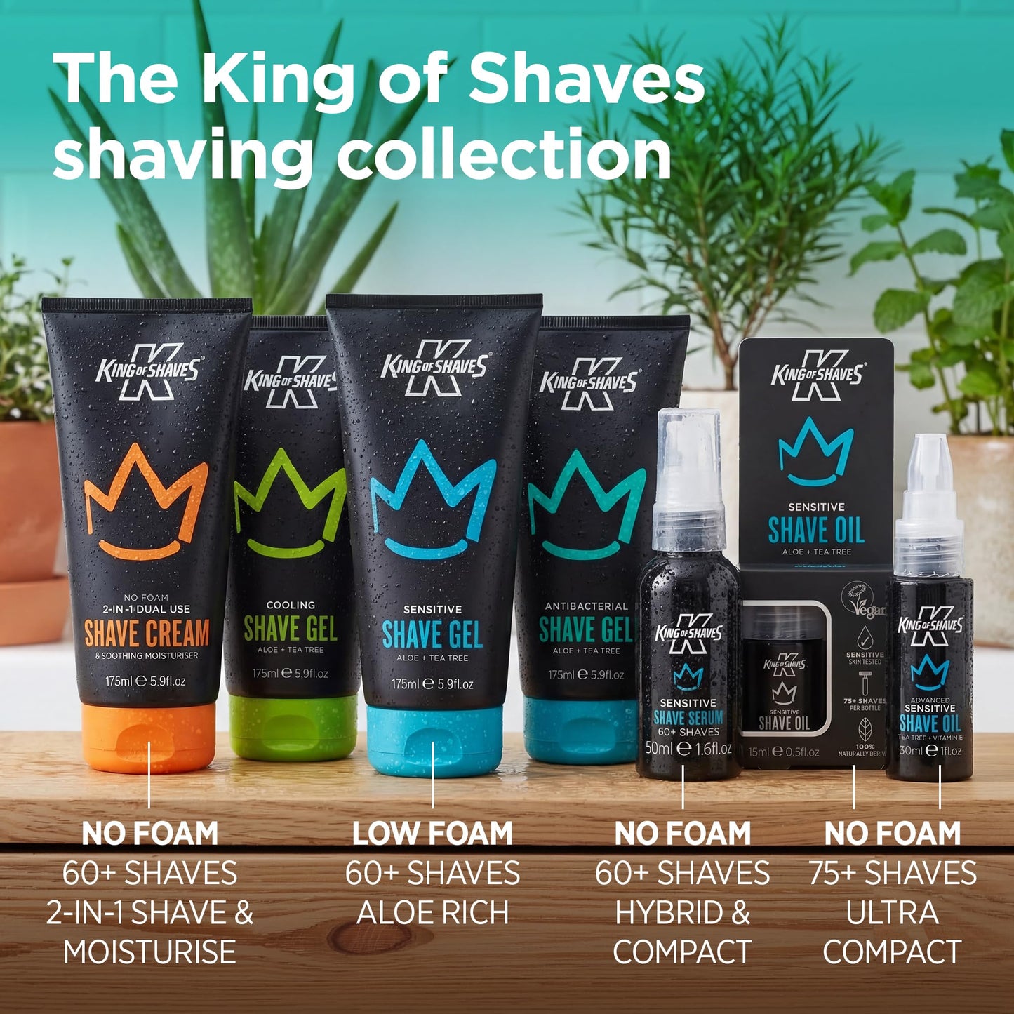 King of Shaves Antibacterial Shave Gel for Men Quad Pack Clear Low Foam Shaving Gel for Sensitive Skin, Aloe Vera & Tea Tree, Precision Beard Shaping, Vegan, 96% Naturally Derived 4 x 5.9 FL OZ