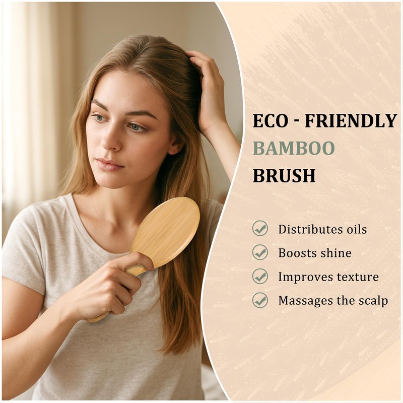 Eagle Fortress Boar Bristle Hair Brush for Women, Detangler Brush for Wet, Dry & Damaged Hair with Long Pins for Thick & Long Hair - Bamboo