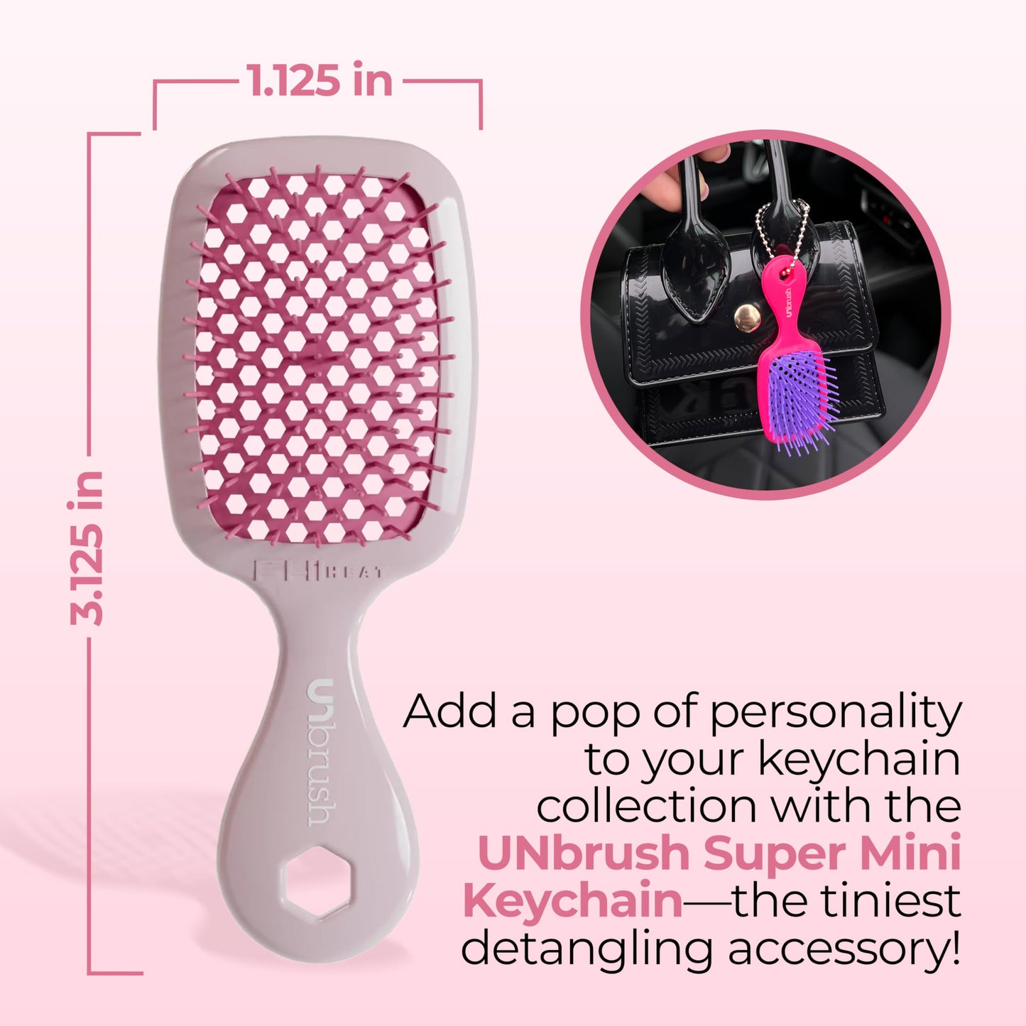 FHI Heat UNbrush Keychain Super Mini Hair Brush — Collectible Miniature Charm for Bags and Keys — Accessory for Beauty Lovers - (Peony)