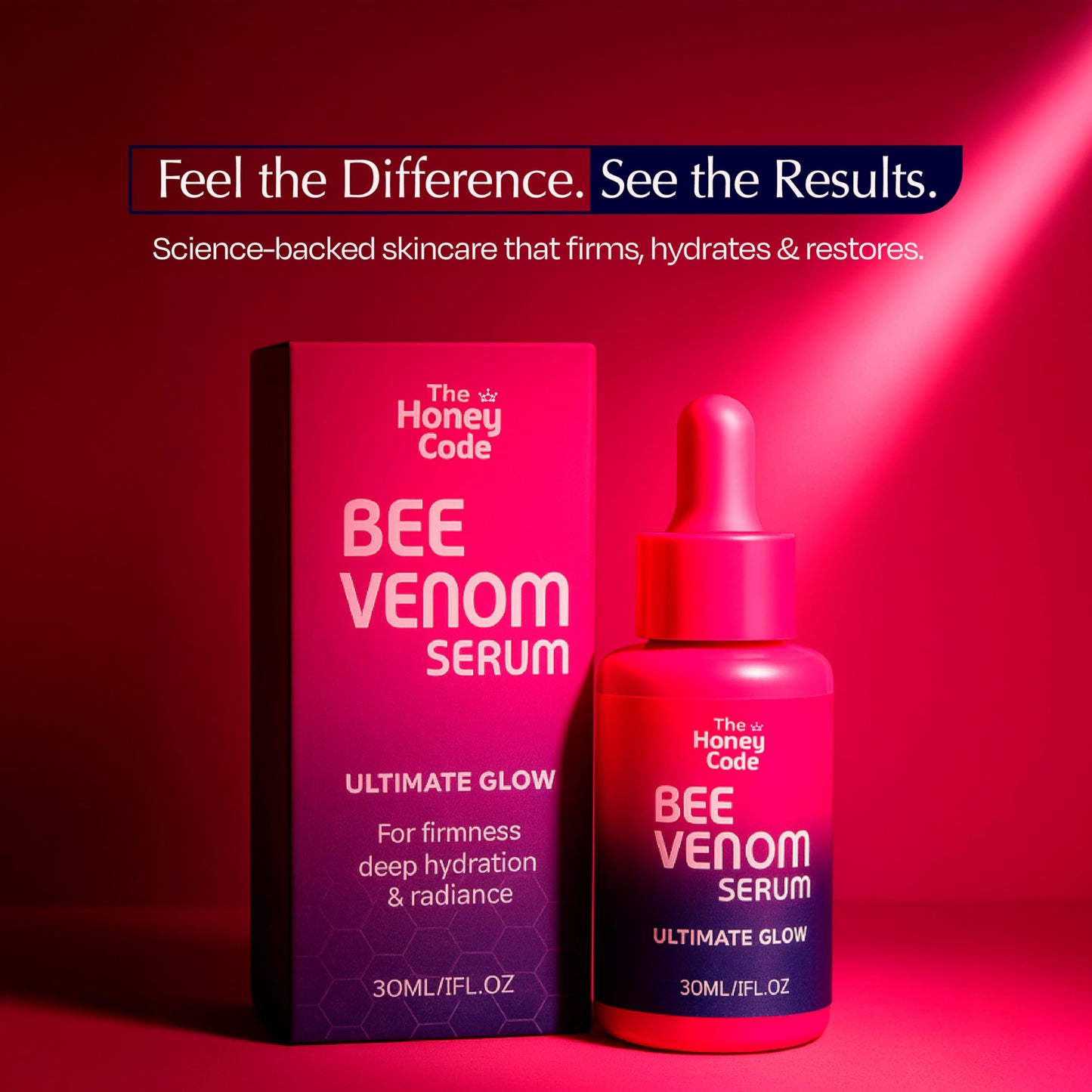 The Honey Code Bee Venom Face Serum, 0.5% Real Bee Venom with Hyaluronic Acid, Vitamin C & Squalane, Hydrating & Firming Anti-Aging Serum, 1 fl oz