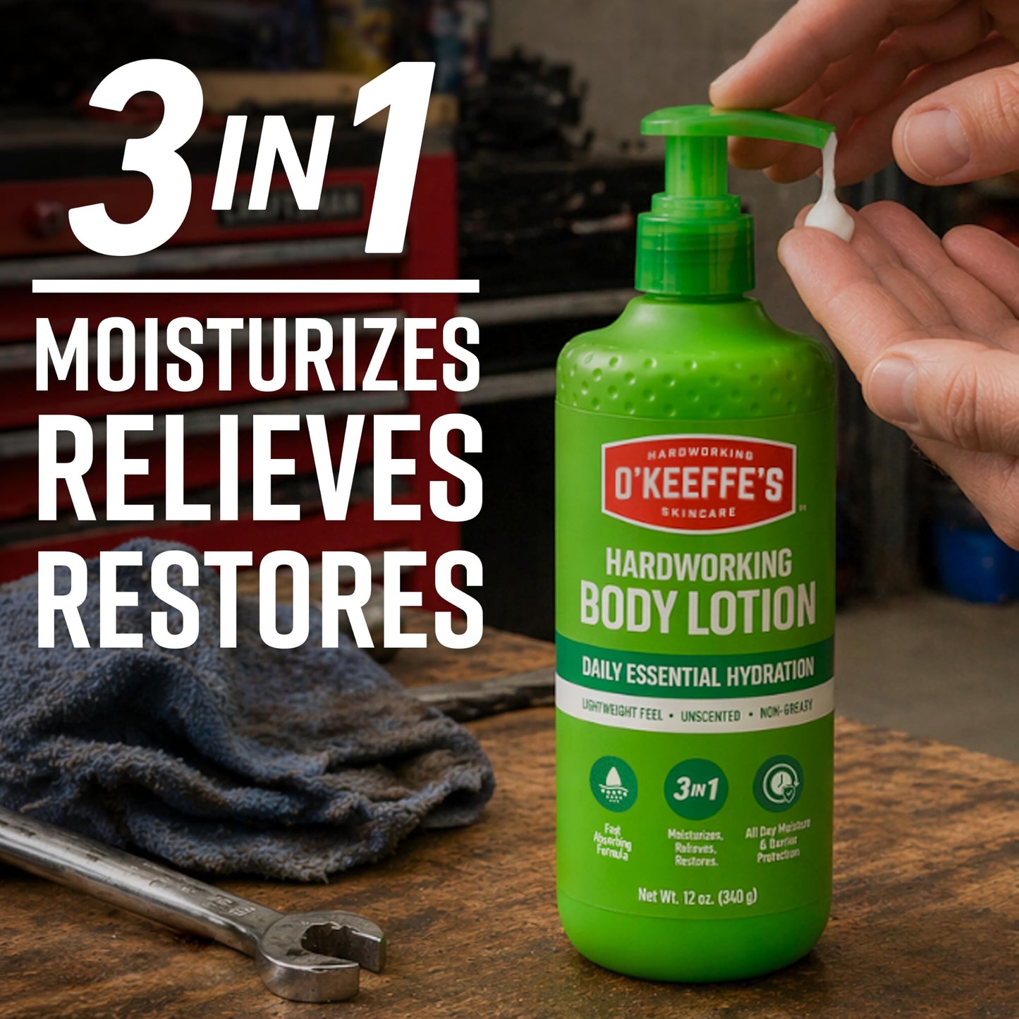 O’Keeffe’s Hardworking Body Lotion, Deep Hydration for Extremely Dry & Cracked Skin, 12 oz Pump (2 Pack), Fragrance-Free & Hypoallergenic, Non-Greasy Fast-Absorbing Formula