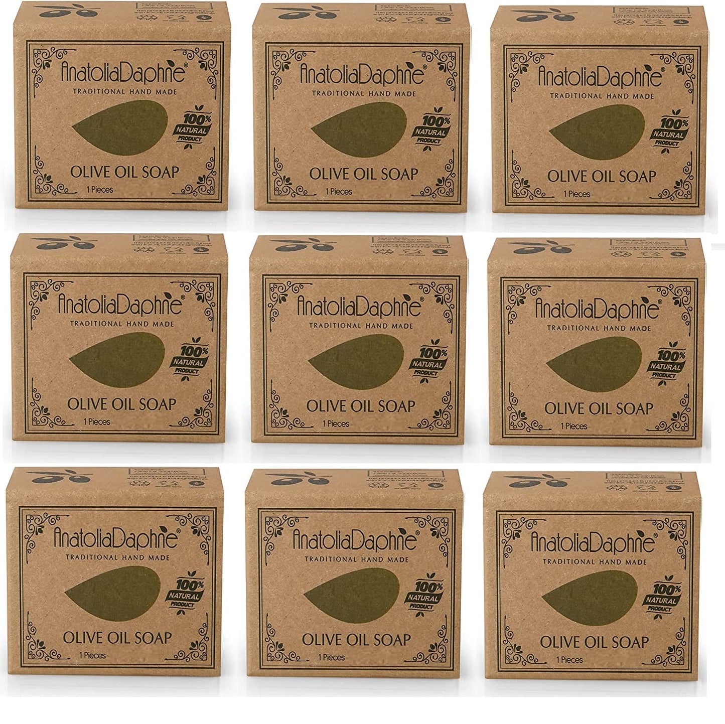 Olive Oil Soap Bar - Handmade 100% Pure Natural & Vegan - 5.3 oz Each Bar (9 Bars)