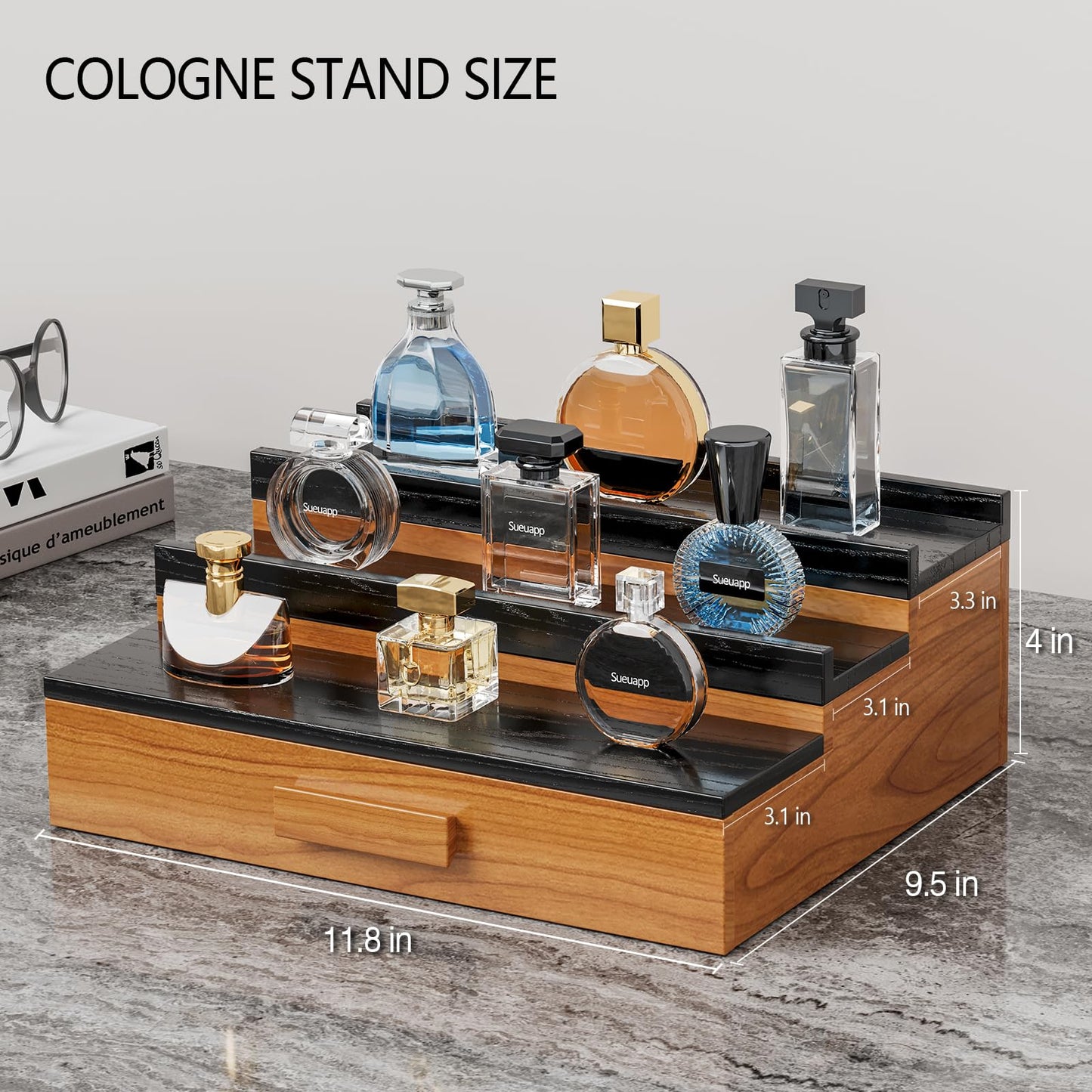 Sueuapp Walnut Cologne Organizer for Men（Dark Walnut ）