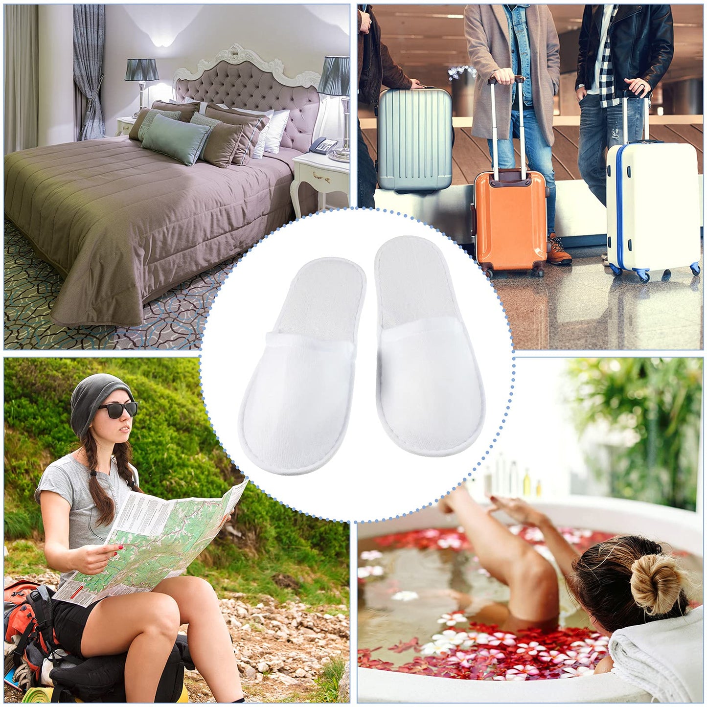 Geyoga 30 Pairs Disposable Spa Slippers for Guest Non Slip House Hotel Closed Toe Indoor Slipper for Men Women Home Wedding Travel, 2 Size(White)