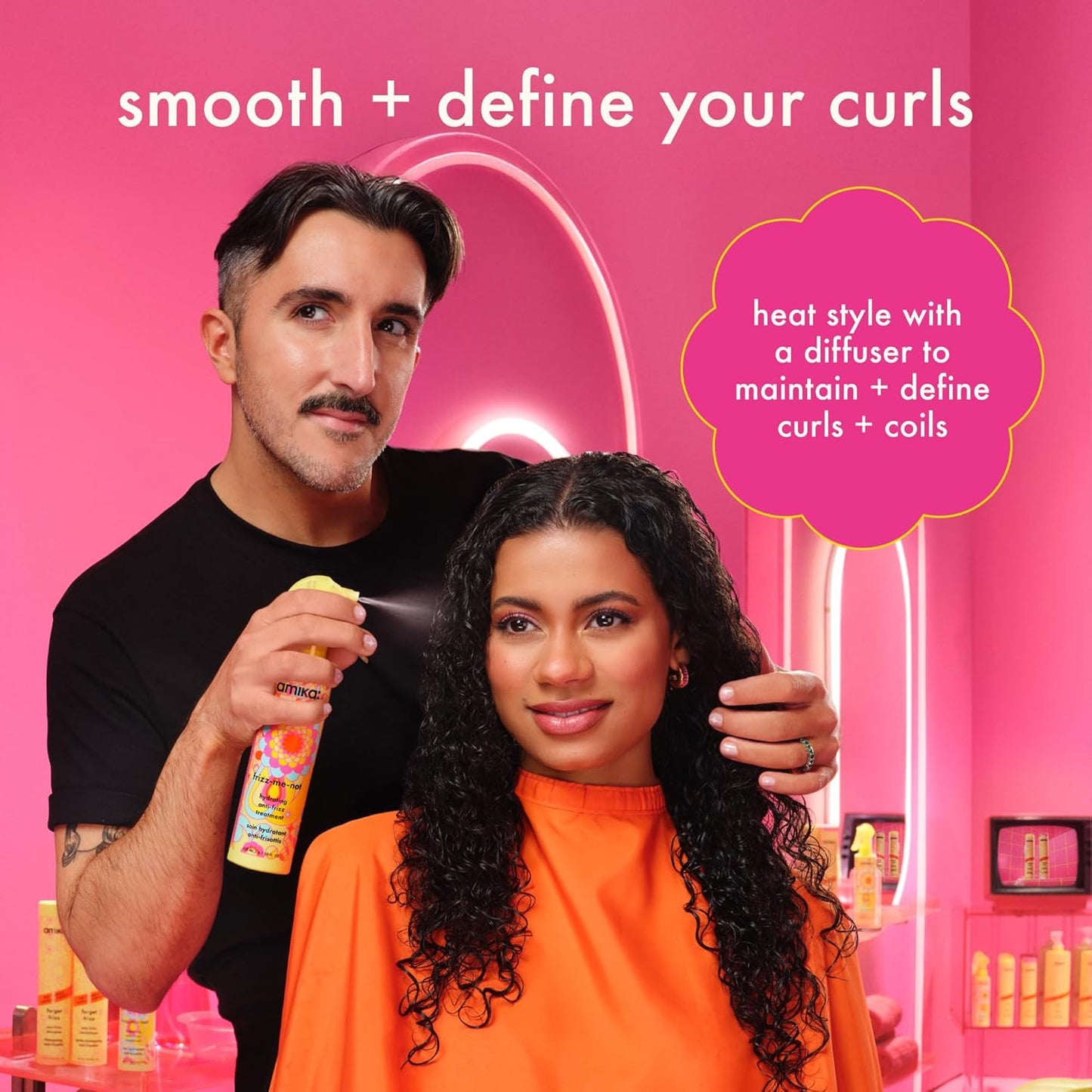 Amika Frizz-Me-Not Hydrating Anti-Frizz Treatment - Lightweight Spray for Medium to Thick Hair Types 2A-4C | Humidity & Heat Protection