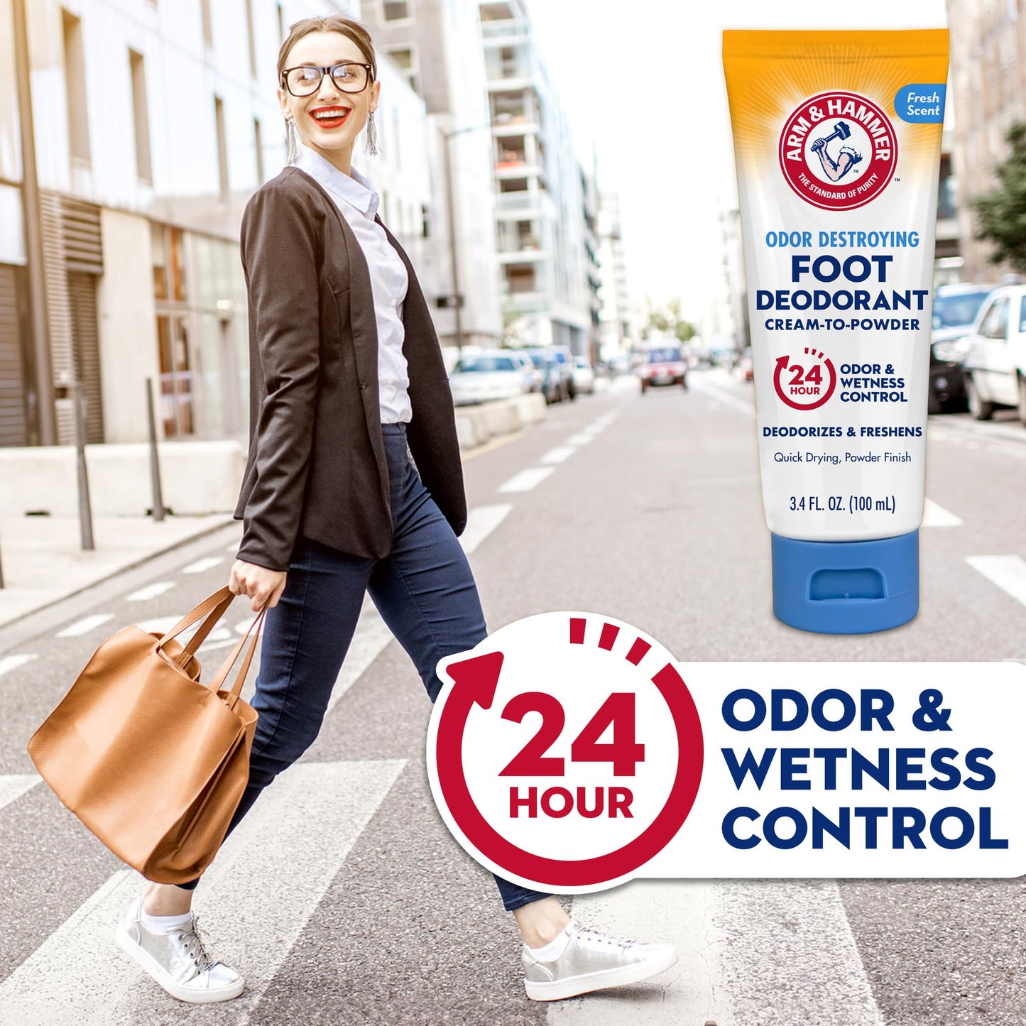 Arm & Hammer Cream to Powder Foot Deodorant, 24 Hour Protection Odor & Wetness Protection, Effective and Long Lasting Antiperspirant, Apply as Cream Dries to Powder (3 Pack)