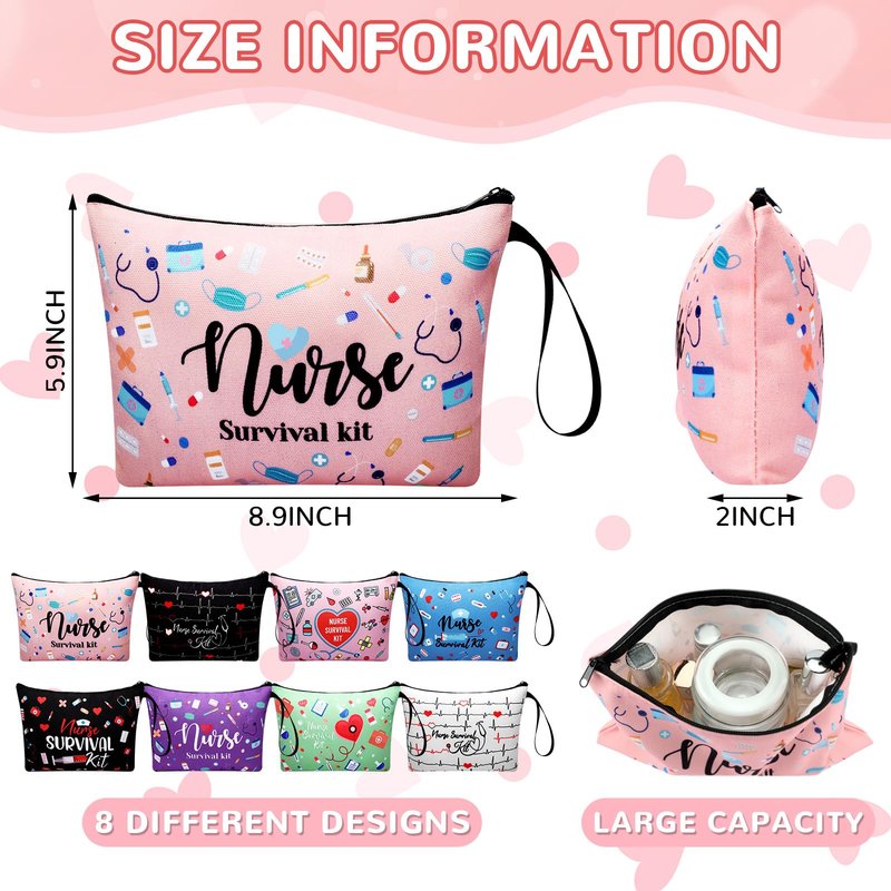 Huhumy 24 Pack Nurse Cosmetic Bags Bulk Novelty 2026 Nurses Week Gift Nursing Survival Kit Canvas Zipper Pouch Bags Thank You Gift for Nursing Week Medical Assistant Healthcare Graduation(Classic)