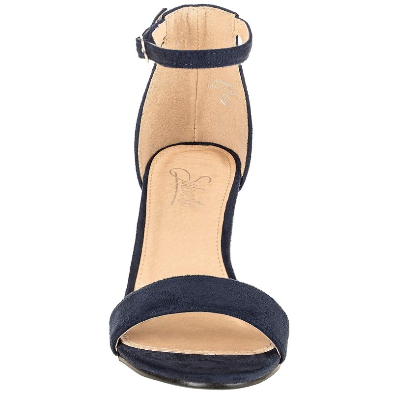 ILLUDE Women's Open Toe Ankle Strap Low Block Chunky Heels Sandals Party Dress Pumps Shoes (10, Navy Suede)