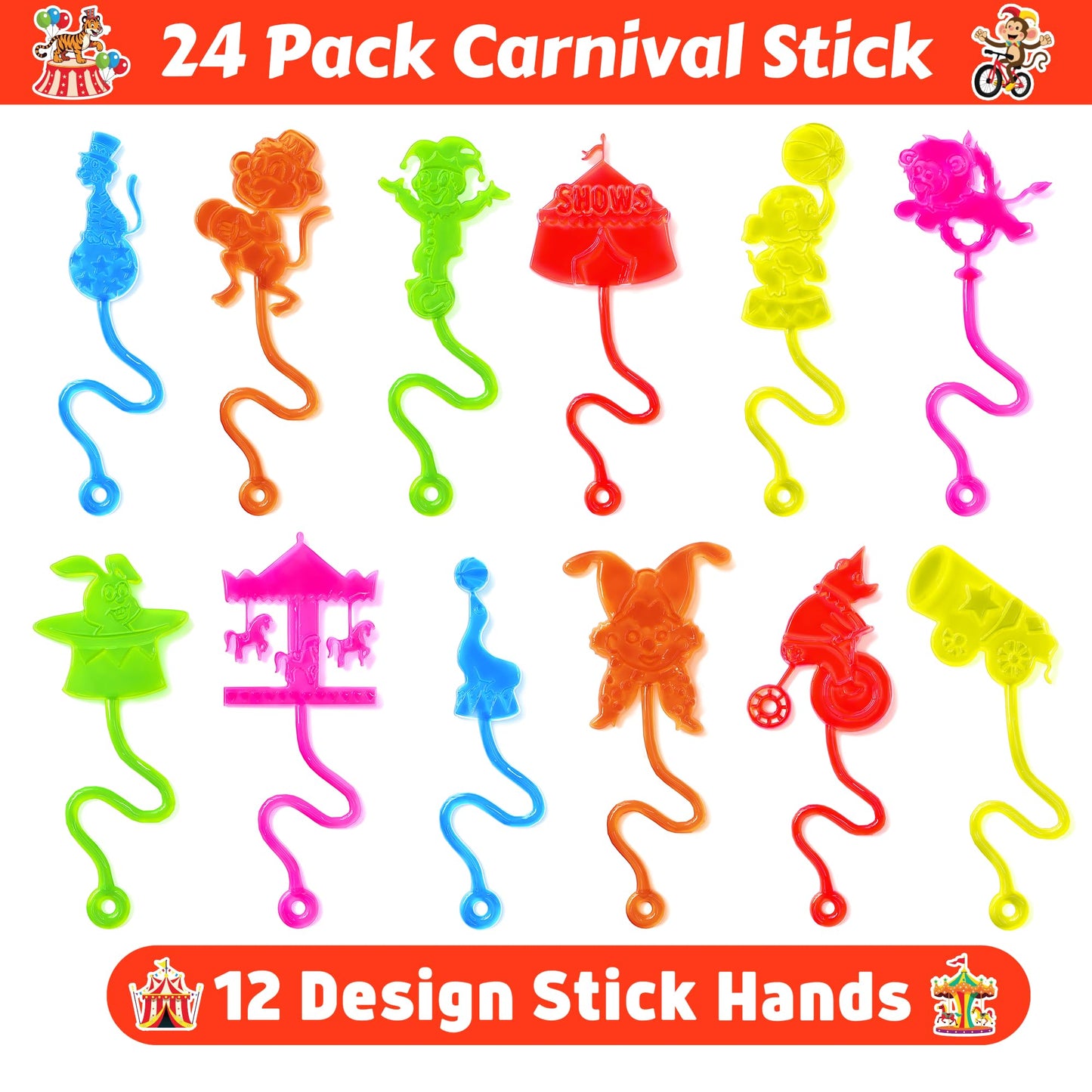 48 PCS Carnival Party Favors - 24 Temporary Tattoos & 24 Stick Hands