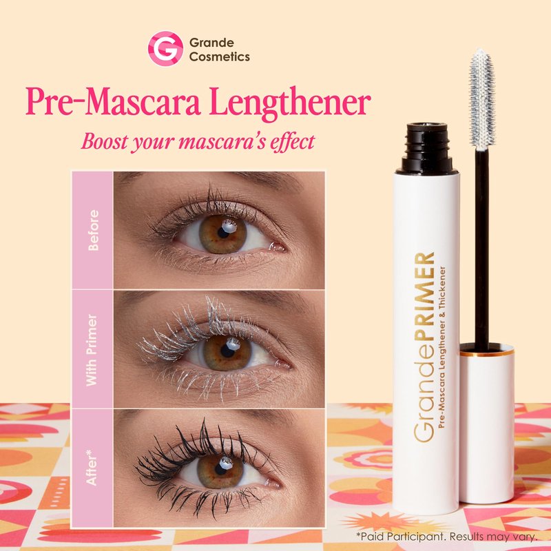Grande Cosmetics GrandePRIMER Pre-Mascara Lengthener & Thickener with Peptides - Smudge-Proof, Water-Resistant & Contact Lens Safe - for Longer & Thicker Looking Lashes (0.32 oz)