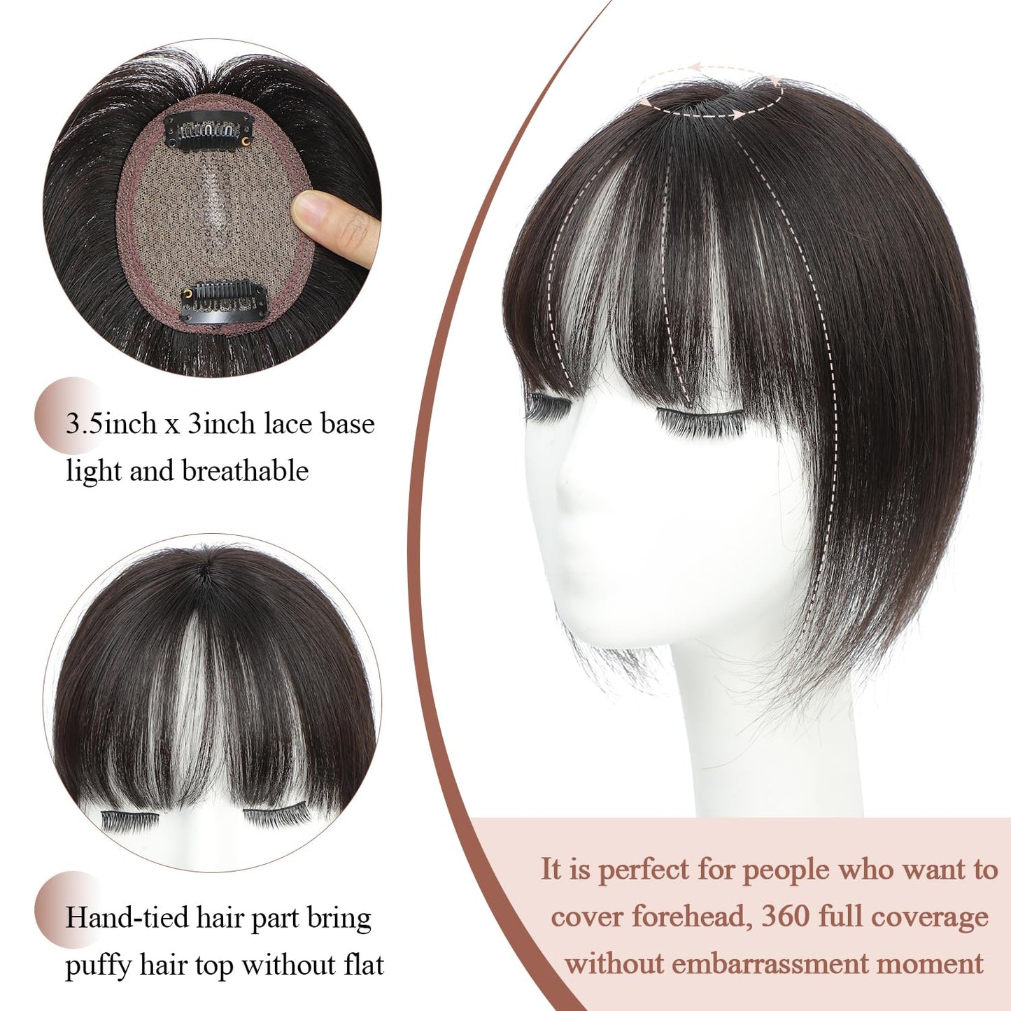 Molefi Clip in Bangs,100% Real Human Hair Clip on Bangs for Women 360 Cover Human Hair Topper with Bangs for Daily Use.