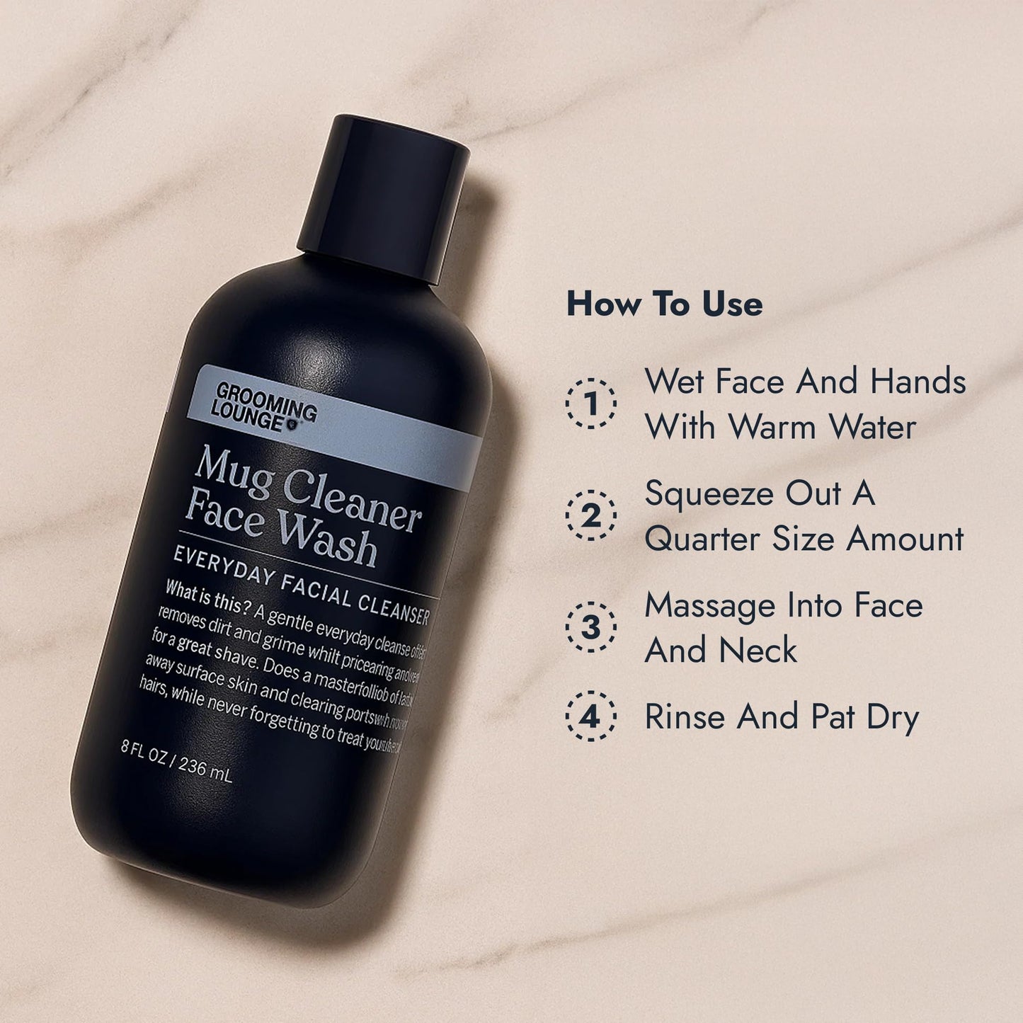 Grooming Lounge Mug Cleanser, Everyday Facial Cleanser For Men, Natural Face Wash, Sensitive Skin. Face Cleanser for a Hydrating, Deep Clean, 8 oz.