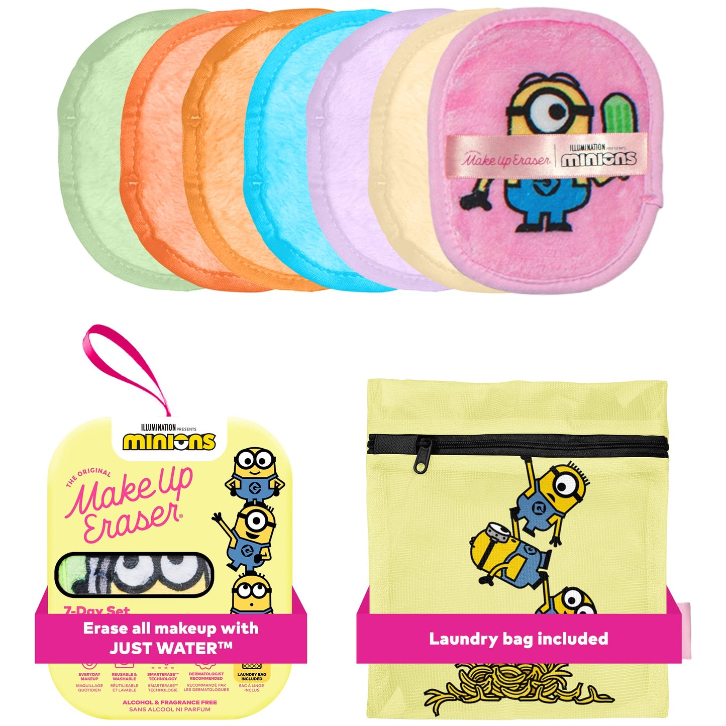 The Original MakeUp Eraser 7-Day Set, Erase All Makeup With Just Water, Including Waterproof Mascara, Eyeliner, Foundation, Lipstick, Sunscreen, and More! (Minions), 7ct.